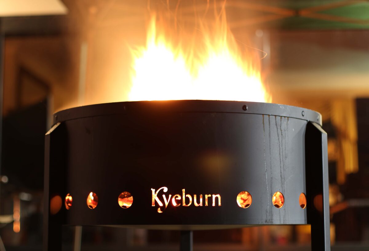 Kyeburn fire pit lit outside closup